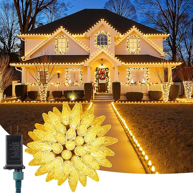C9 Christmas Lights Outdoor 72 FT 110 LED C9 String Lights 8 Modes &amp Timer Connectable Waterproof for Christmas Tree Light Indoor Outdoor Roofline Patio Outside Garden Yard Xmas Decor Warm Whit