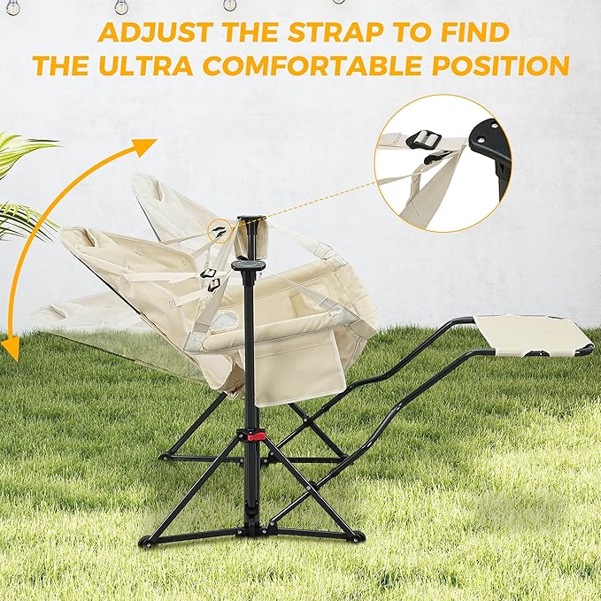 Ainfox Hammock Chair with Footrest Oversized Swinging Portable Folding Camping Chairs for Adults Outside Swinging Camp with Cup Holder Pillow for Outdoor Patio Lawn Beige
