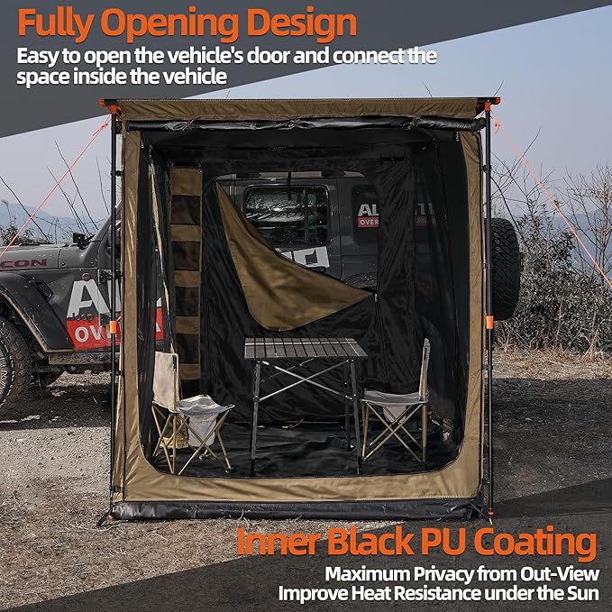 ALL-TOP Awning Room with Floor 8.2' x 10' Rip-Stop 210D Oxford Awning Tent with Bug-Resistance Mesh Waterproof Sun Shelter for Overland Camping(Black Coating Room Only)