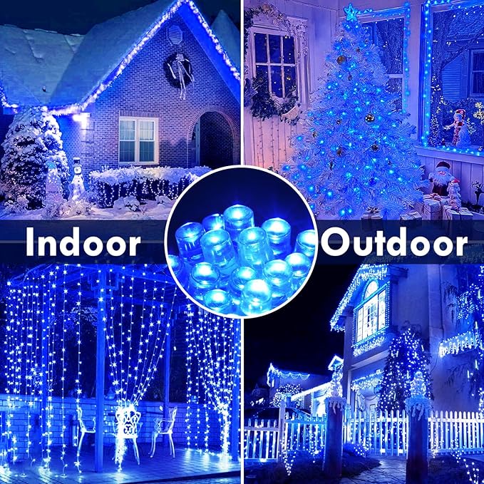 88FT 240LED Extra-Long Connectable String Lights Indoor Outdoor Clear Wire Blue Christmas String Lights Plug in Twinkle Fairy Light with Timer for Wedding Patio Tree Yard Christmas Decorations