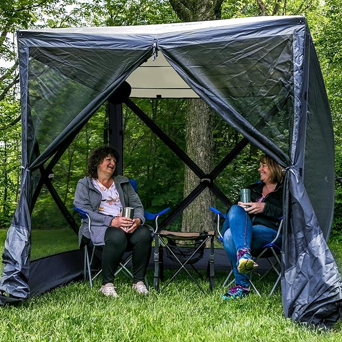 CLAM Pop Up Screen Tent 6' x 6' Outdoor Camping Gazebo Portable 4-Sided Canopy with Ground Stakes &amp Carry Bag Traveler Blue