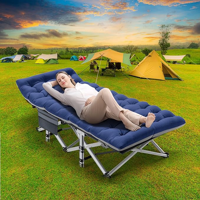 NAIZEA Folding Camping Cots for Adults Portable Cot with Mattress Heavy Duty Outdoor Bed with Carry Bag 1200d Oxford Cloth Sleeping Cots for Camping Office Nap Home Guest Beach Travel