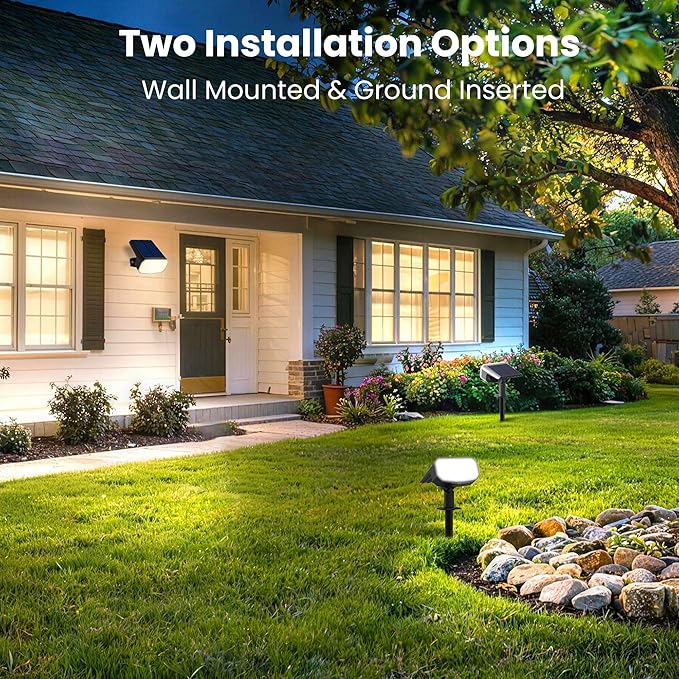 Solar Spot Lights Outdoor Waterproof IP656 PackCool Light 2 Lighting Modes Selectable Solar Powered Yard Garden Solar Spot Lights for Garden Outside Landscape Auto On/Off