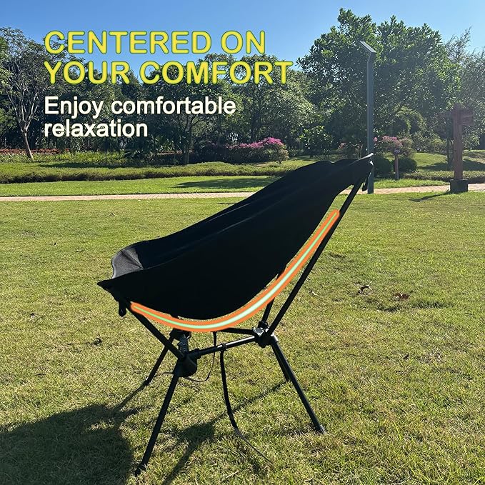Portable Camping Chair with ReleaseLock Stable Lightweight Camp Ultralight Folding Compact 330lbs Backpacking Foldable Chairs for Outside Beach Picnic Hiking Festival &amp Travel -Black