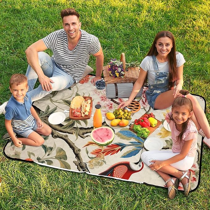 Zipper Flowers and Birds Style Picnic Mat Suitable for Travel Camping Park Or Home Use