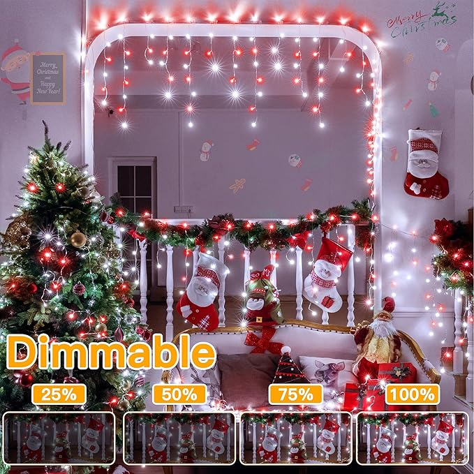 Ollny Icicle Lights for Outside 504LED 41FT Red and White Christmas Light with Remote 8Modes Timers Waterproof Plug in Connectable Hanging Lights for Outdoor Indoor House Roof Holiday