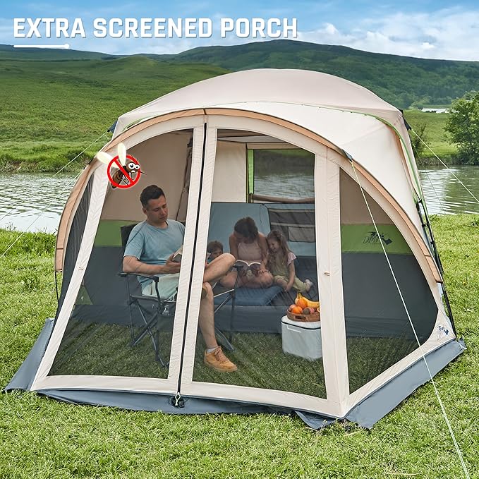 Tents for Camping 6/10 Person Camping Tent with Screen Porch Weatherproof Large Cabin Tent with Rainfly and Carry Bag Family Tent for Outdoor Camping and Backyard