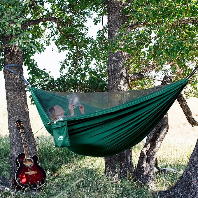 Camping Hammock - Portable Hammock with Mosquito Net Lightweight Backpacking Hammocks Swing Camping Accessories for Indoor Outdoor Beach Backyard Patio Travel Hiking
