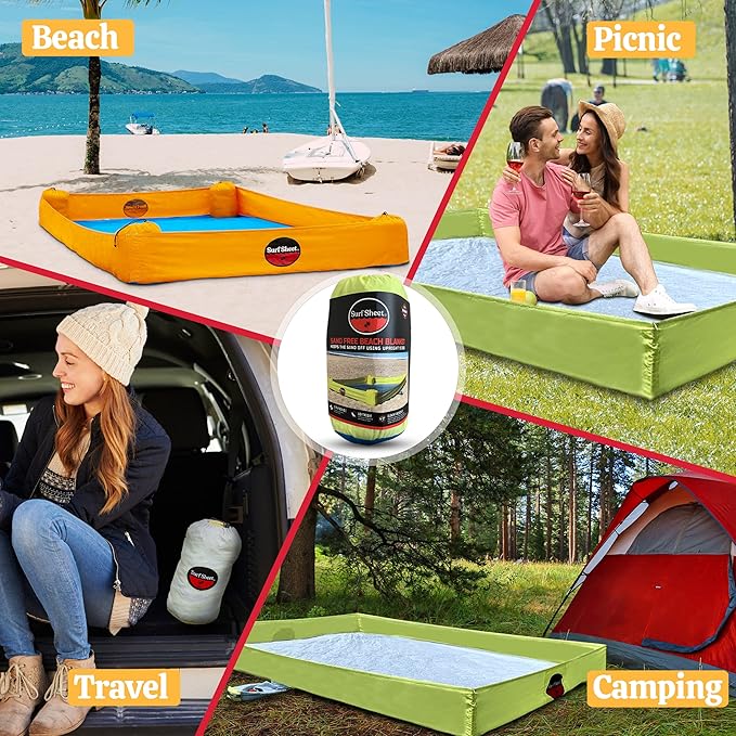 Sandproof Beach Blanket - Oversize Large Outdoor Picnic Blanket for Beaches &amp Camping - Portable Family Beach Blanket Waterproof Sandproof for Parks Travel Vacation Essentials (Yellow)