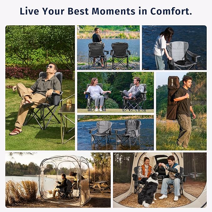 East Oak Oversized Camping Chair | Heavy Duty Camping Chairs | 500LBS Support 600D Oxford Cup Holder &amp Side Pocket | Ideal for Camping Beach Sports Events Backyard &amp Tailgating | Gray