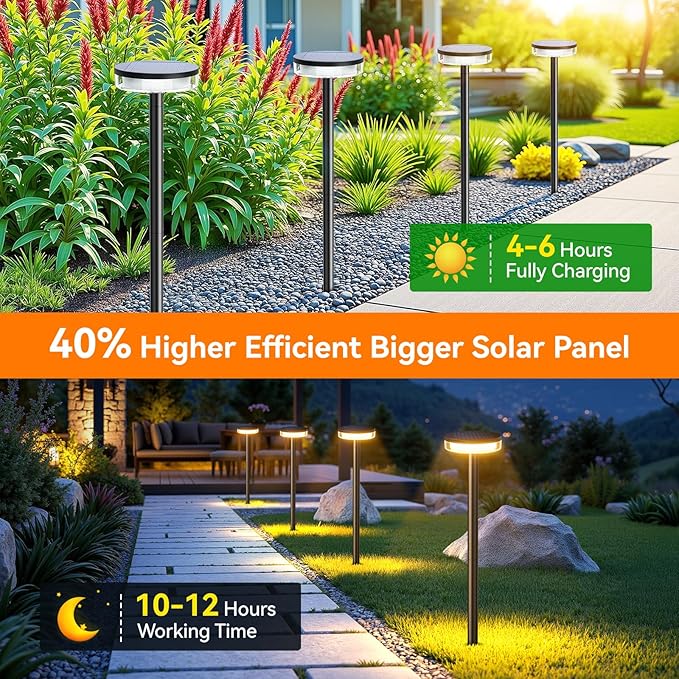 LETMY Solar Pathway Lights Outdoor 6 Pack 2X Brighter Solar Lights Outdoor Waterproof Taller Pathway Light with Larger Panel Auto On/Off Up to 12Hrs Driveway Light for Yard Outside Patio Path Lawn