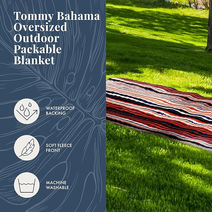 Tommy Bahama Outdoor Waterproof Picnic Blanket - Lightweight Portable Design with Carry Strap - Perfect for The Beach Park Camping Concerts and More 50 x 70