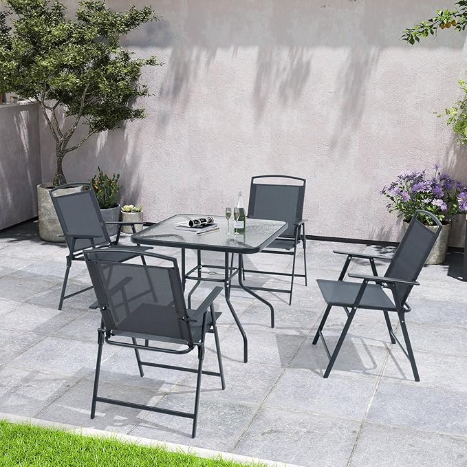 Crestlive Products Patio Folding Chairs Set of 8 Outdoor Folding Chairs with Durable Rust-Resistant Frame and Breathable Textilene Material for Outside Gray