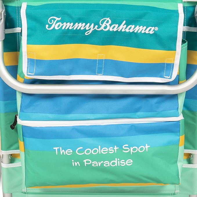 Tommy Bahama 5-Position Classic Lay Flat Backpack Cooler and Cup Holder Beach Chair Portable Folding Beach Chair for Tanning 2-Pack Stripe