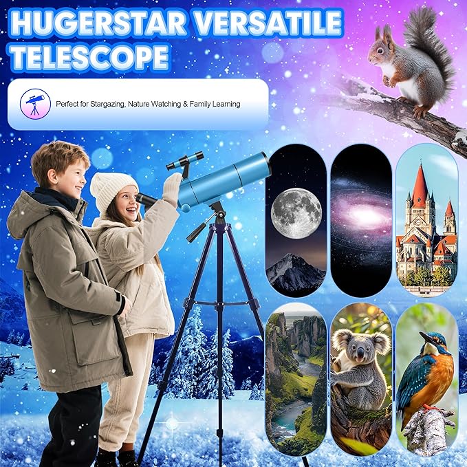 Telescope for Adults &amp Kids 80mm Aperture 500mm (20X-150X) Professional Refractor Telescope for Astronomy Beginners Portable Travel Telescopes with Tripod Phone Adapter Stickers Backpack