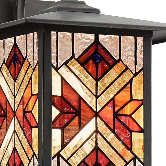 RIVER OF GOODS Stained Glass Outdoor Light Fixture - 11.75 H - Mission Style Porch Light - Peggy