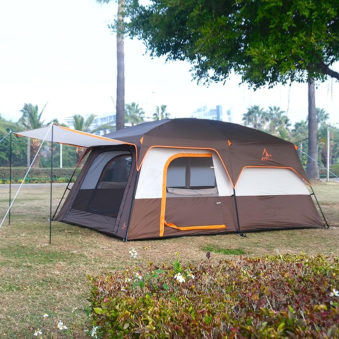 KTT Extra Large Tent 10-12-14 Person(A)Family Cabin Tents2 Rooms3 Doors and 3 Windows with MeshStraight WallWaterproofDouble LayerBig Tent for OutdoorPicnicCampingFamily Gathering