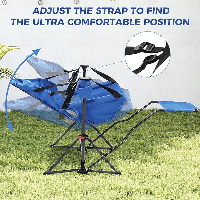 Ainfox Hammock Camping Chair with Footrest Heavy Duty Foldable Portable Rocking Hammock Chairs Outside Swinging Camp with Cup Holder Pillow for Outdoor Patio Poolside Grey Blue