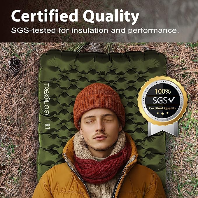 TREKOLOGY Sleeping Pad for Camping– Ultra-Lightweight 4 Thick Camping Mat with 7.2 R-Value for All Seasons– Compact Durable &amp Waterproof–Ideal for Backpacking Hiking and Outdoor Adventures UL