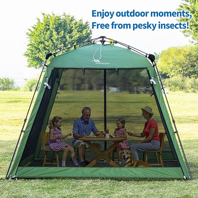 Pop Up Screen House Gazebo 8.2'x8.2'x75'' 4-6 Person Portable Screen Room with Sun &amp Insect Protection Sturdy Frame Foldable Outdoor Canopy for Backyard Camping Park GardenBackyard-Olive Gre
