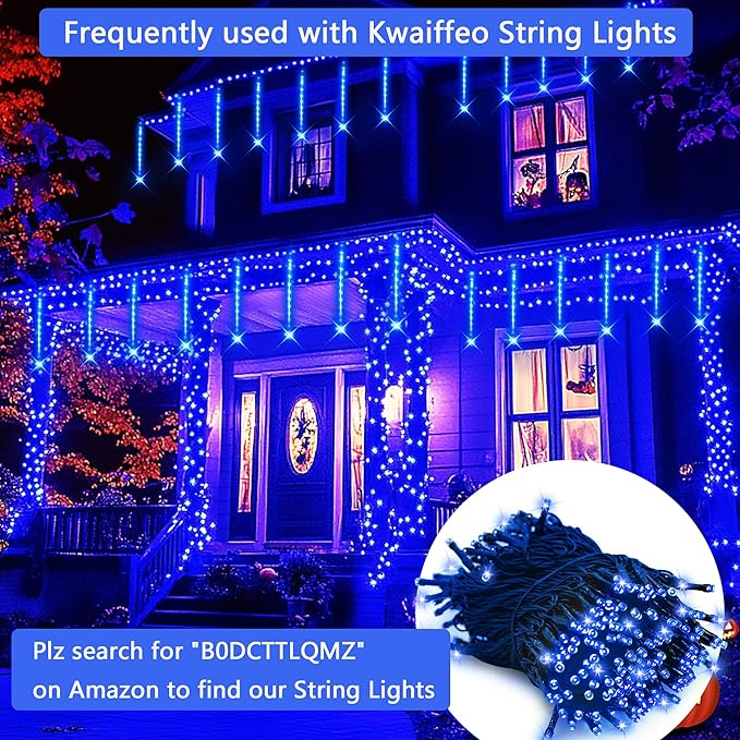 Kwaiffeo Blue Icicle Lights for Outside Waterproof 40 Tubes LED Meteor Shower Lights for Christmas Halloween Decor Yard Lawn Equivalent to 5 Sets of 8-Tubes