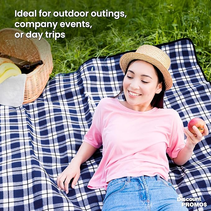 DISCOUNT PROMOS 6 Brookhaven Roll Up Picnic Blankets Set - Fleece Woven Handle - Navy Blue