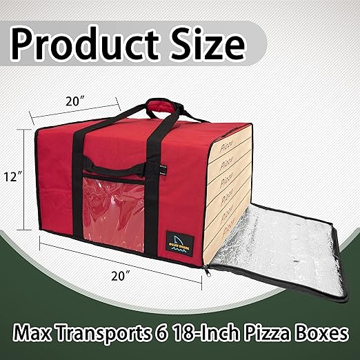 OujiuShark Insulated Pizza Bags for Delivery 20in x 20in x 12in Commercial Pizza Warmer Bag Large Pizza Carrier for Hot and Cold Food (Red)