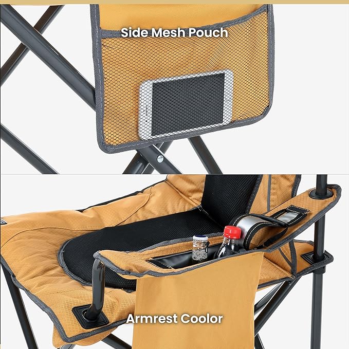 Arrowhead Outdoor Portable Folding Camping Quad Chair w/ 4-Can Cooler Cup-Holder Heavy-Duty Carrying Bag w/Easy Carry Shoulder Strap Padded Armrests Supports up to 330lbs USA-Based Support