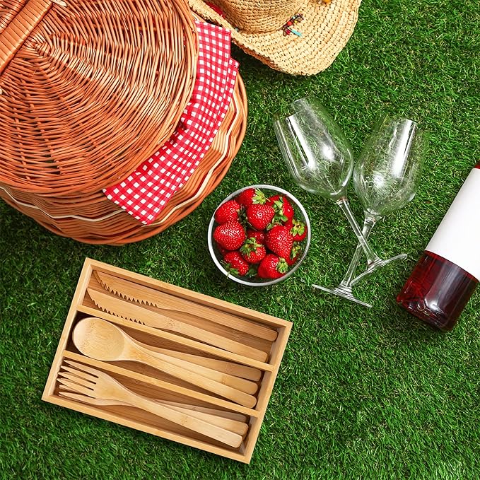 Totally Bamboo 12-Piece Reusable Bamboo Flatware Set with Portable Storage Case Dishwasher Safe