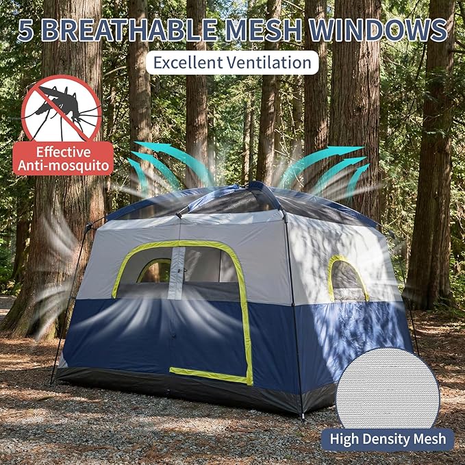Outvita 6 Person Camping Tent with Carry Bag Waterproof Windproof Easy Setup Portable Family Camping Tent with 1 Mesh Door &amp 5 Large Mesh Windows 10'X9'X83in