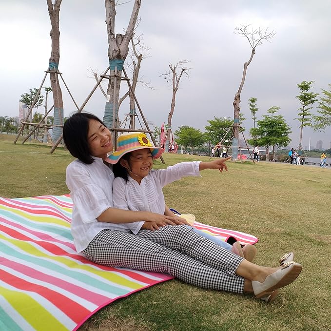 yodo Outdoor Picnic Blanket Water-Resistant for Camping Hiking FestivalsRose Stripe