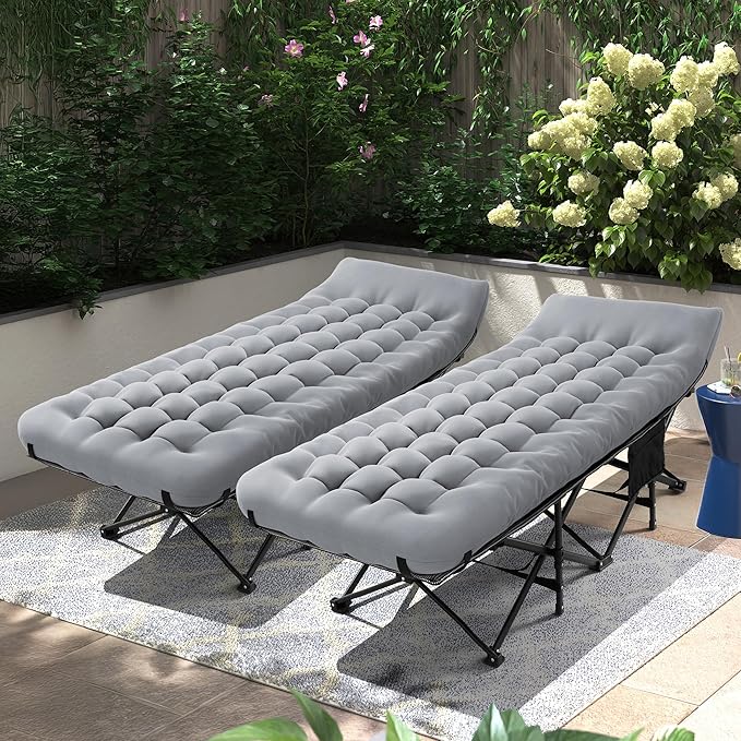 JEAREY 2-Piece Camping Cot for Sleeping 28 Extra Wide Heavy-Duty 1200D Oxford Foliding Cots for Adults Portable with Mattress Carry Bag for Guest Travel Hiking Light Gray