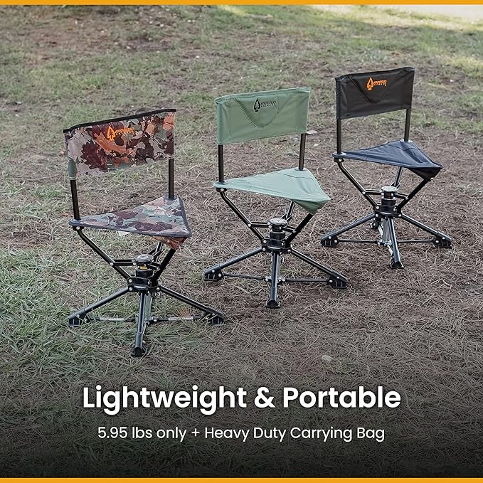 ARROWHEAD OUTDOOR 360° Degree Swivel Hunting Chair Stool Seat Perfect for Blinds No Sink Feet 450lbs Weight Capacity Carry Case Steel Frame