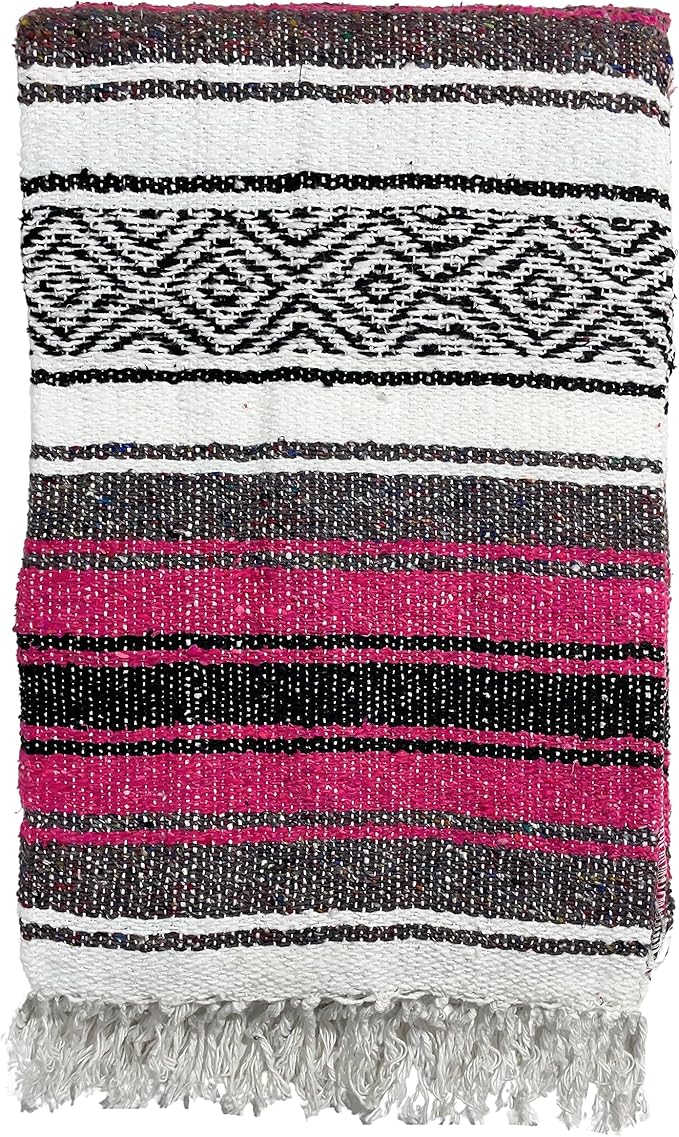 Genuine Oversized Artisan Mexican Falsa blanket (72inx48in) -Authentic Handcrafted Yoga Blanket Beach Throw Camping Essential Picnic Mat or Outdoor Wrap