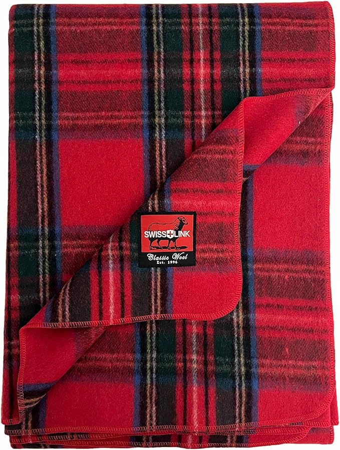 Plaid Red Royal Stewart Pattern Classic 80% Wool Blanket 88 x 60