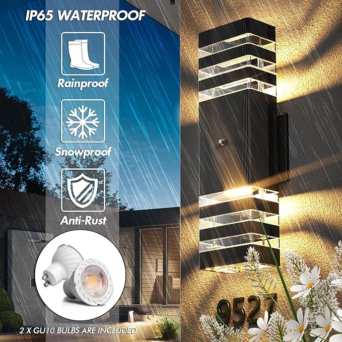GEYANG Outdoor Wall Light Modern: 14W 3000K Waterproof LED up Down Wall lamp - Dusk to Dawn Lighting - Aluminum Exterior Fixture for Home and Garden Backyard Patio - 6 Pack