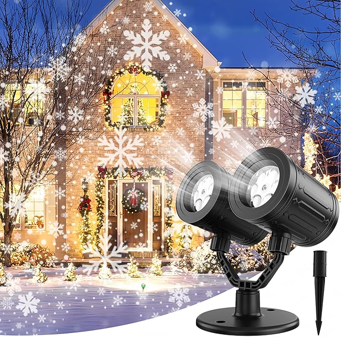 Christmas Snowflake Projector Lights Outdoor Double Head Snowflake Led Lights Waterproof Decorative Lighting Projection Lamp for Xmas Indoor Outdoor
