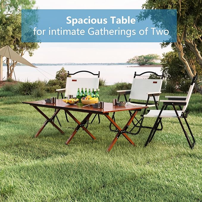 48Inch Folding Camping Table Lightweight Roll-Up Table Aluminum Low Portable Picnic Table with Carrying Bag for Outdoor Beach Picnic Backyards BBQ and Party (Walnut 120CM)