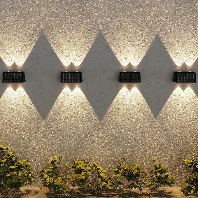 8-Pack Solar Fence Lights Up &amp Down Lighting 50LM/25LM 4 Modes (3000K/6500K) IP65 Waterproof 1200mAh Battery Screw/Adhesive Mount for Garden Wall Path Deck