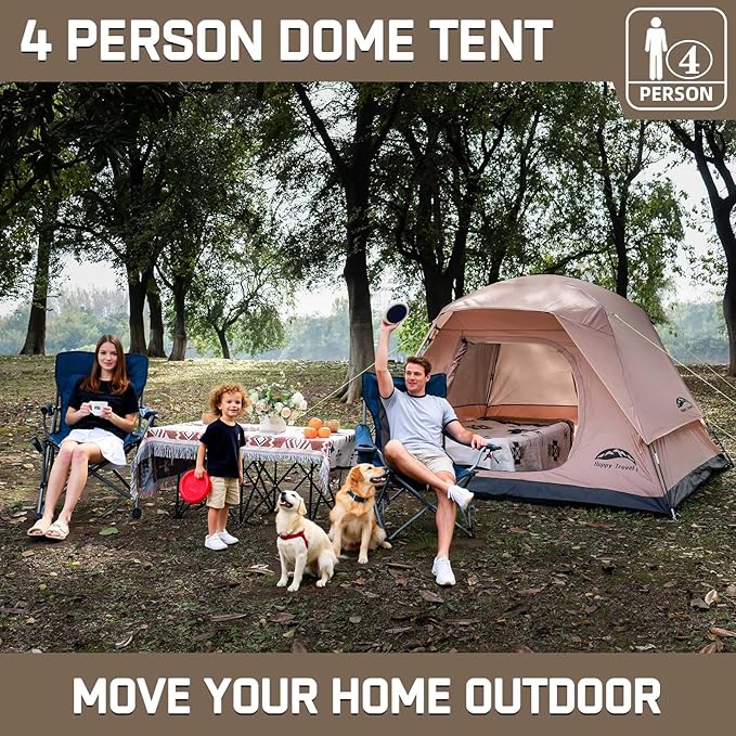 Happy Travel Camping Tent 4/6 Person Dome Tents for Camping with Rainfly Waterproof Clip Easy Setup Portable Family Tent with Mesh Windows 20% More Headroom Backpacking Tents for Camping &amp Hiki
