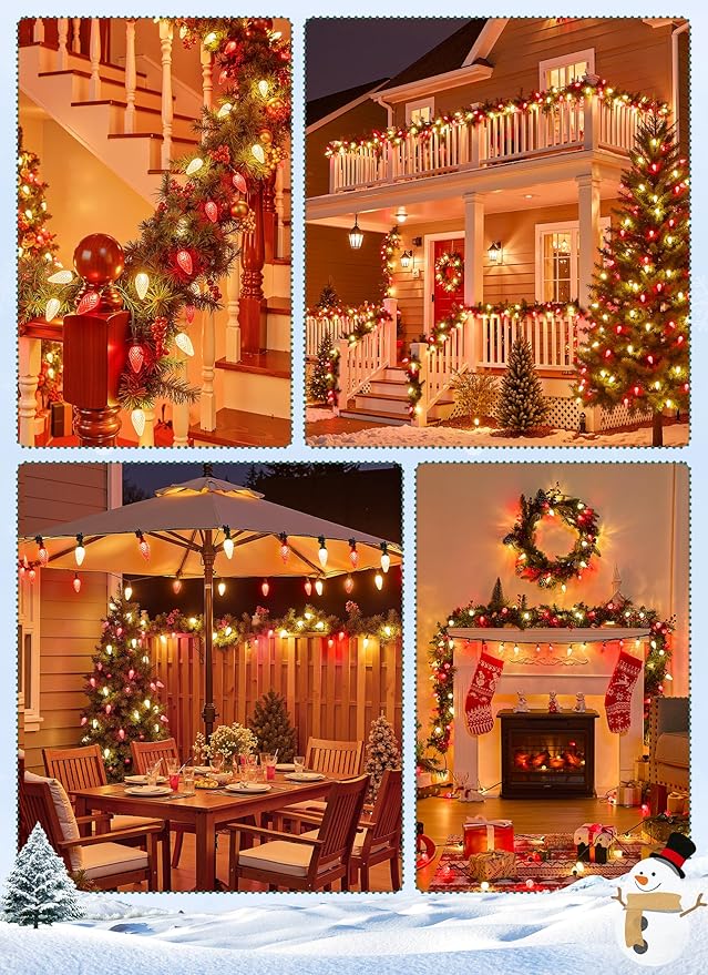 C9 LED Christmas Lights Outdoor 99 Feet 150 LED String with Spring Clips Waterproof Connectable Roofline Patio Home Xmas Decor Red &amp Warm White