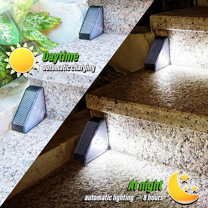 JSOT Solar Step Stair Lights Outdoor Yard Decor 8 Pack IP65 Waterproof Deck Lighting for Outside Solar Powered Solar Garden Light Decor for Fence Backyard Front Porch Step Balcony Wall Patio