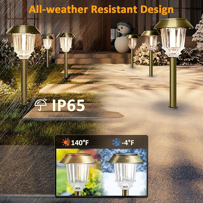 XMCOSY+ Solar Pathway Lights Waterproof - 6 Pack Solar Lights Outdoor 10-40 LM Dimmable Outdoor Solar Light for Yard Pathway Garden Driveway Walkway (Bronze)