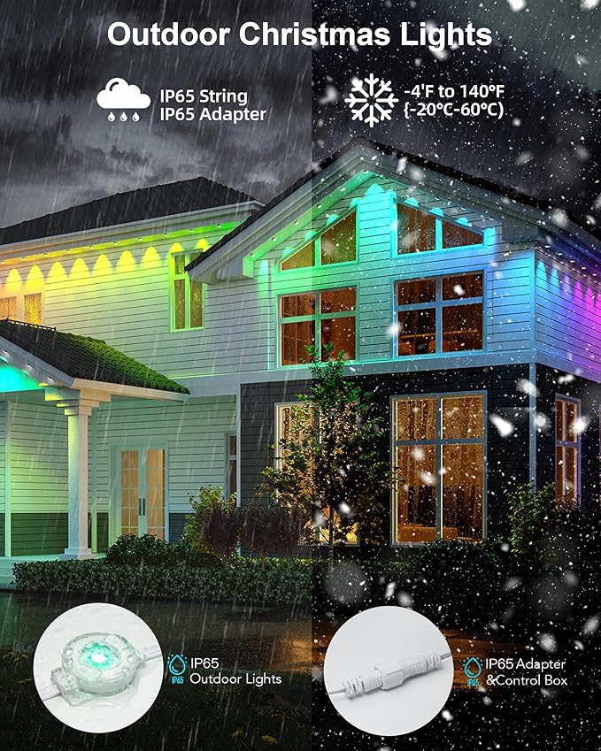 Permanent Outdoor Lights 63.6ft with 36 RGBIC LED Light with App Control Waterproof Permanent Christmas Lights for Outside Roofline Decor Garden Decor HouseParty Holiday Xmas Decoration