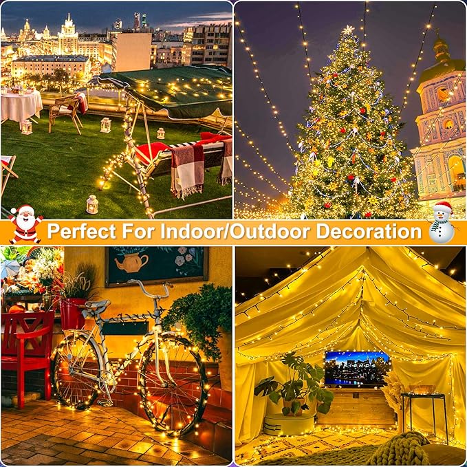 2 Pack Christmas Lights Outdoor Total 200FT 600LED String Lights for Outside Waterproof with 8 Modes Warm White Fairy Twinkle Lights Green Wire for Indoor Room Patio Garden Party Holiday Decorations