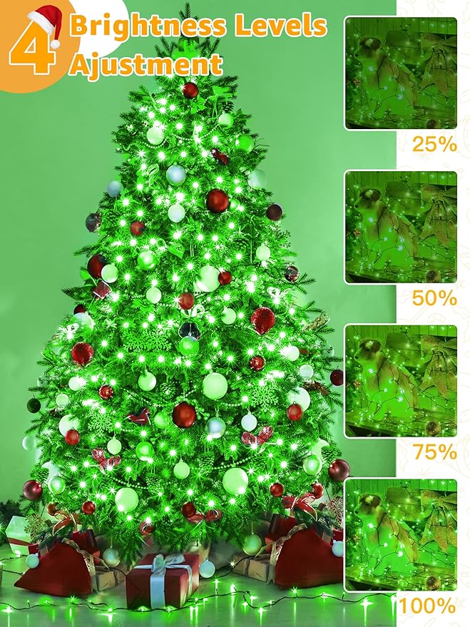 500 LED 164 FT Christmas Lights Waterproof Outdoor String Lights with Remote and Timer Christmas Tree Lights with 8 Modes Dimmable Fairy Lights for Holiday Decor (Green)