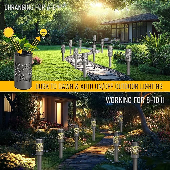 Dazzle Bright Solar Pathway Lights Outdoor 12 Pack LED Warm White Waterproof Solar Powered Landscape Lights for Walkway Driveway Lawn Patio Yard Garden