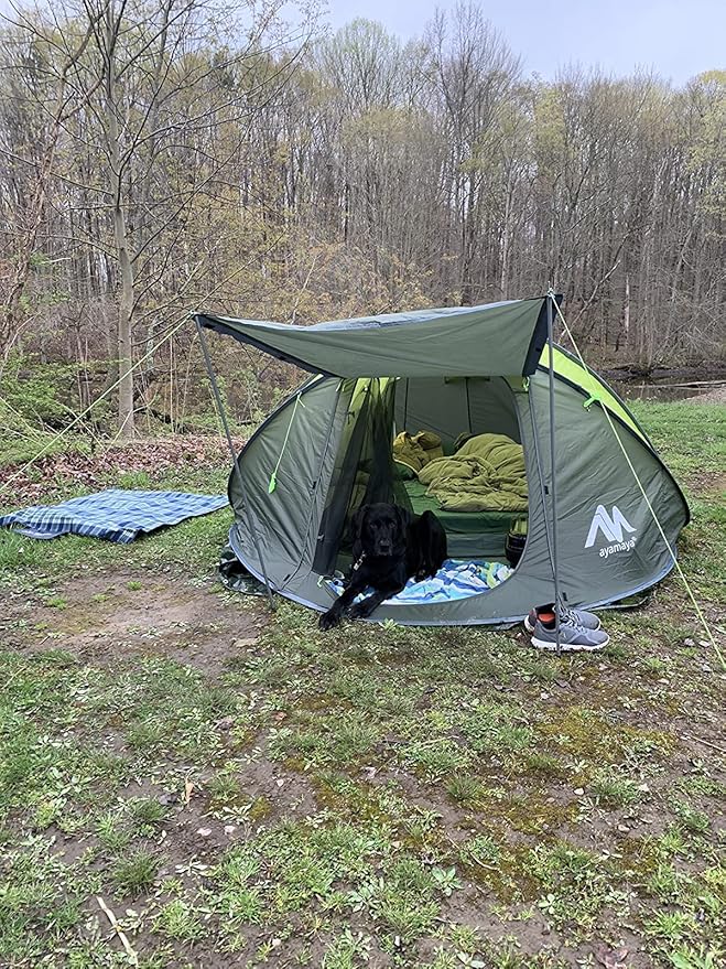 6 Person Easy Pop Up Tents for Camping - AYAMAYA Double Layer Waterproof Instant Tent with Vestibule &amp Porch Large Size Family Tent Automatic Setup for 4-6 People Camping Hiking (Poles Included)