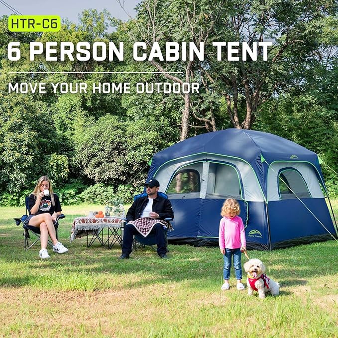 Happy Travel Tent 6 Person Tents for Camping Waterproof Easy Setup Camping Tent with Rainfly Portable Large Family Cabin Tent with 5 Large Mesh Windows and Carry Bag for Outdoor Camping &amp Hiking