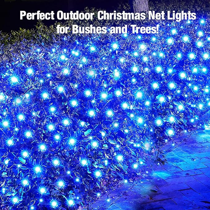 Led Blue Christmas Net Lights Outdoor Christmas Bushes Lights 120Led 6ftx5ft Connectable Outdoor Indoor Mesh Net Lighting for Xmas Holiday Garden Lawn Shrubs Trees Bushes Decorations